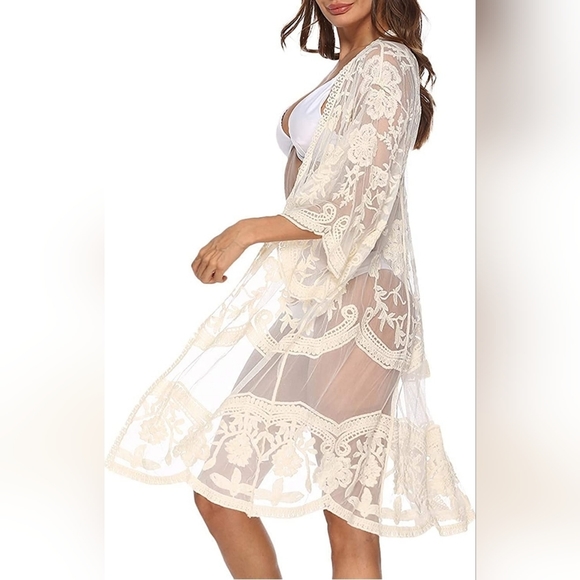Other - WOMEN'S Lace Cardigan Floral Crochet Sheer Beach Open Front Long Kimono Cardigan
